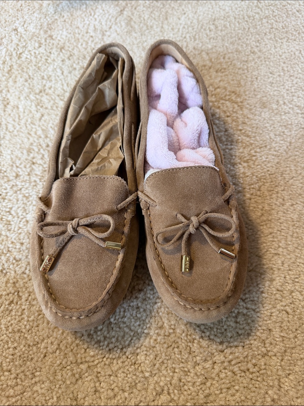 Michael Kore Suede Moccasin with Bow Detail - Light Brown